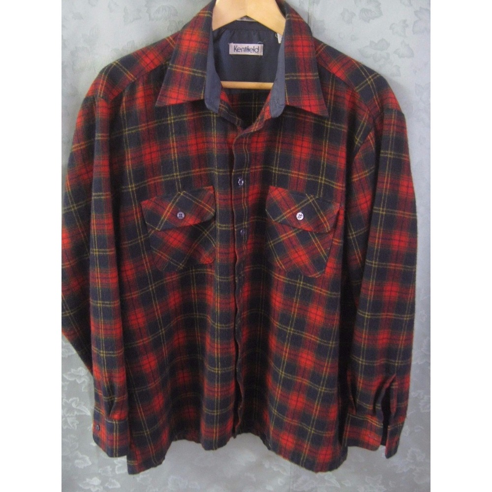 80's Kentfield  Shadow Plaid Soft Acrylic Flannel Shirt Size Lrg Hiking Camping